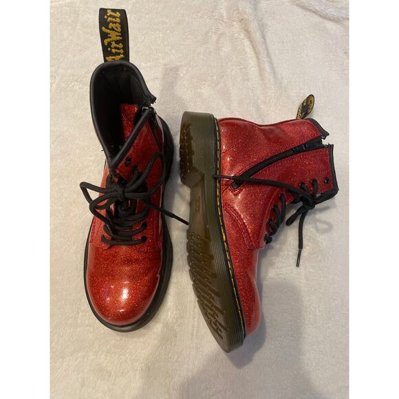 DR. MARTENS DOC 1460 Glitter Lace Up Boots Red Shiny Sparkly Girls US 3 EU 34 - Picture 1 of 7